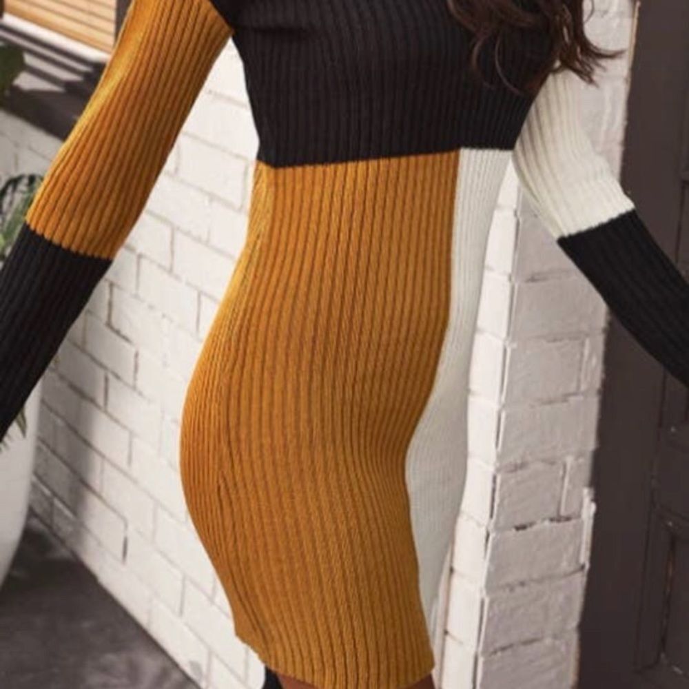High Neck Sweater Color Block Dress - Picture 5 of 10
